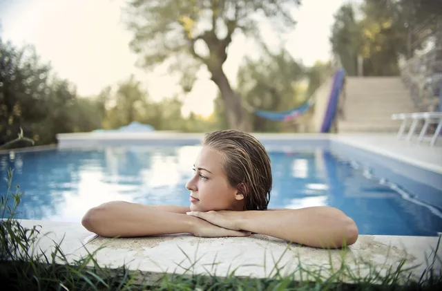 woman, blonde, young, nature, the person, nice, swimming pool, pool, the water, reflections, trees, out, the nature, grass. IRS mileage and equipment deductions for a US pool service route